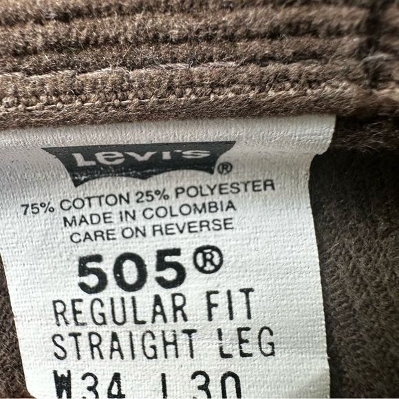 Levi’s 505 Corduroys Vintage Y2K Brown Relaxed Straight 34X30 - Picture 4 of 7